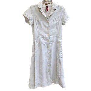 Olsen Europe 100% Linen Button‑Front Belted Shirtdress - Size US 4 - Oatmeal